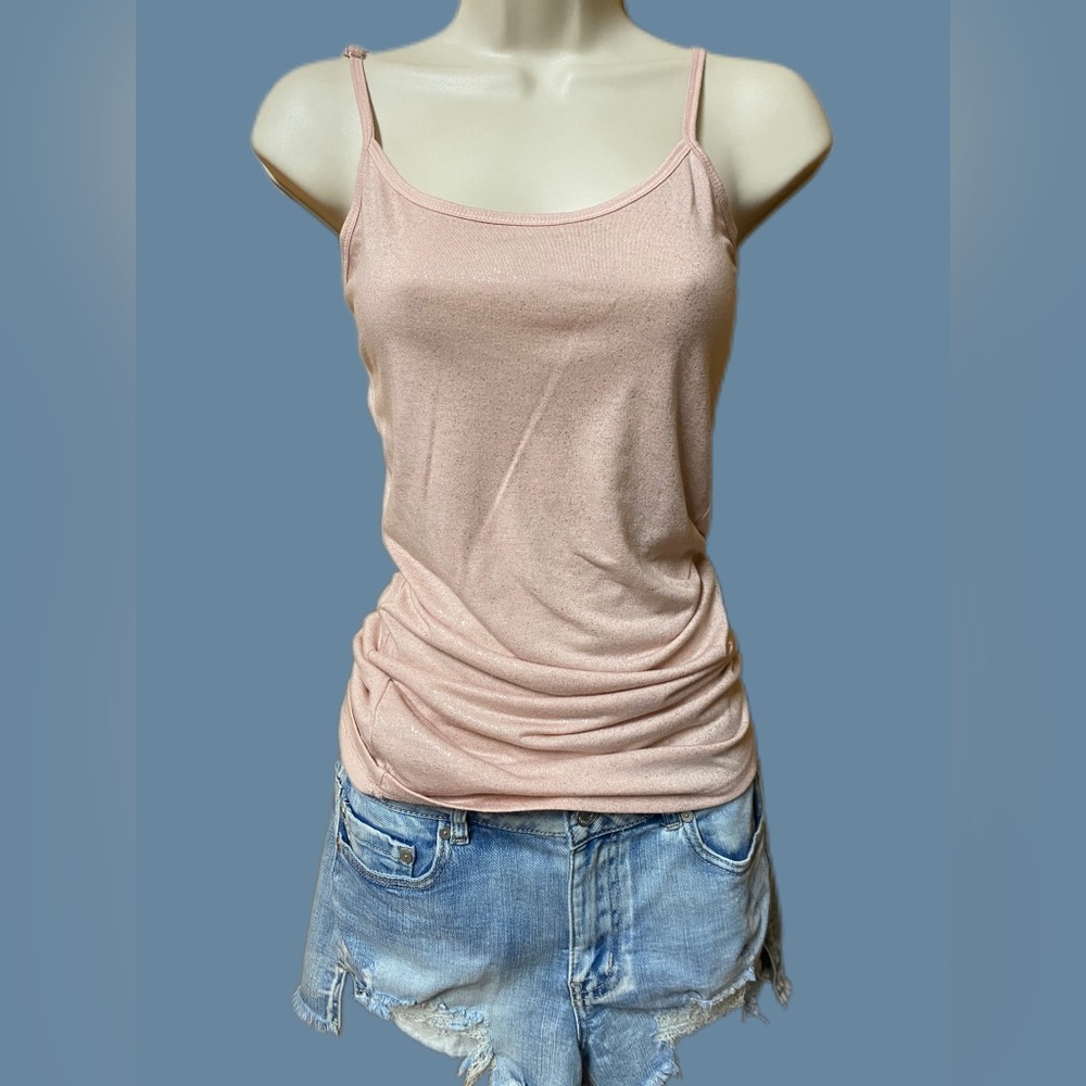 🩷VANITY “Seriously Soft” Silver Shimmer Tank Camisole Blushy Pink EUC